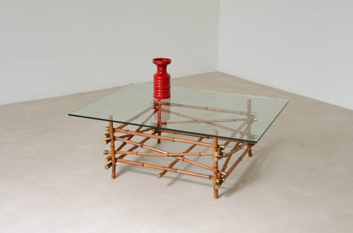 Giusto Purini. Low table in bamboo canes with brass ends. Italian manufacture