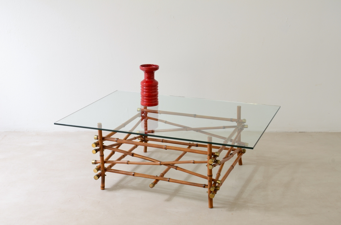 Giusto Purini. Low table in bamboo canes with brass ends. Italian manufacture