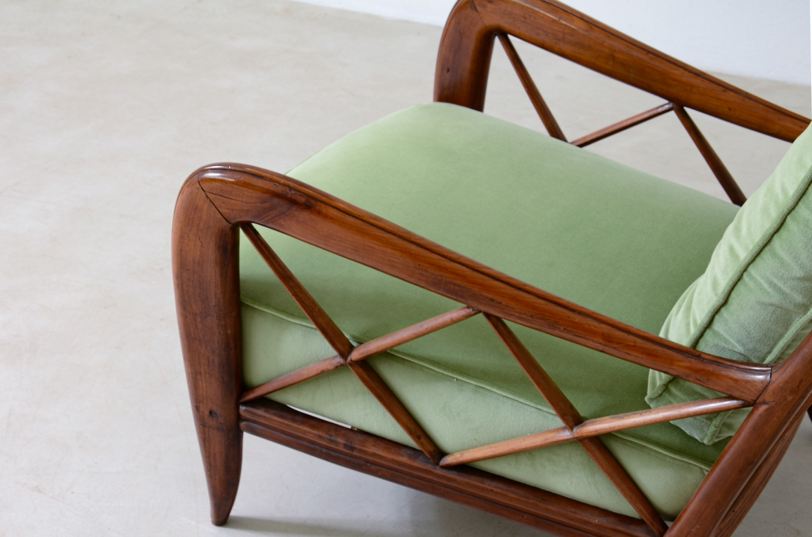 Paolo Buffa, pair of cherry wood armchairs, 1935ca.
