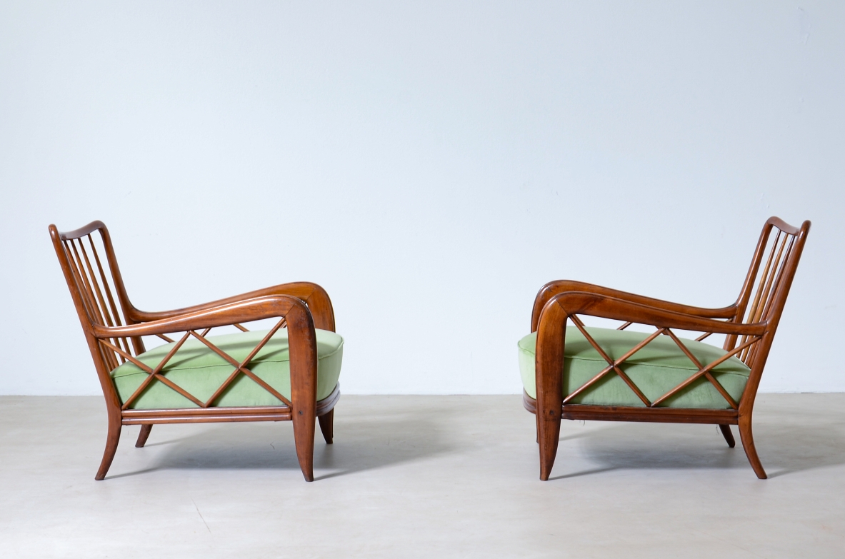 Paolo Buffa, pair of cherry wood armchairs, 1935ca.