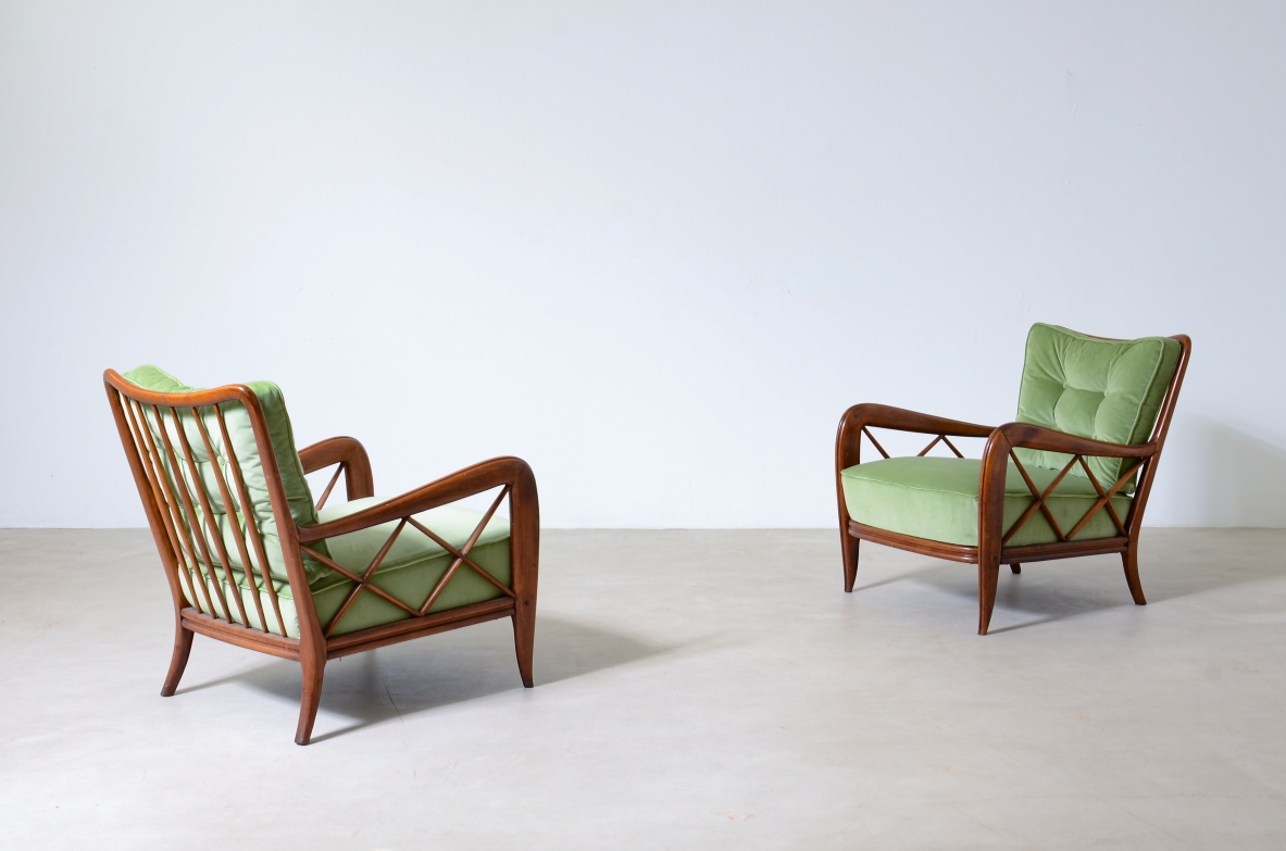 Paolo Buffa, pair of cherry wood armchairs, 1935ca.