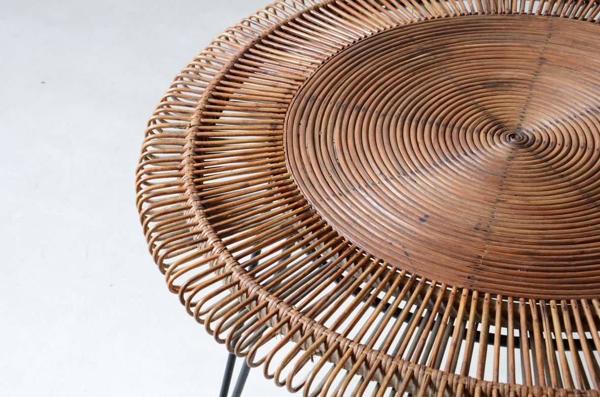 large coffee table with beautiful woven rush workmanship  Italian manufacture, 1950.