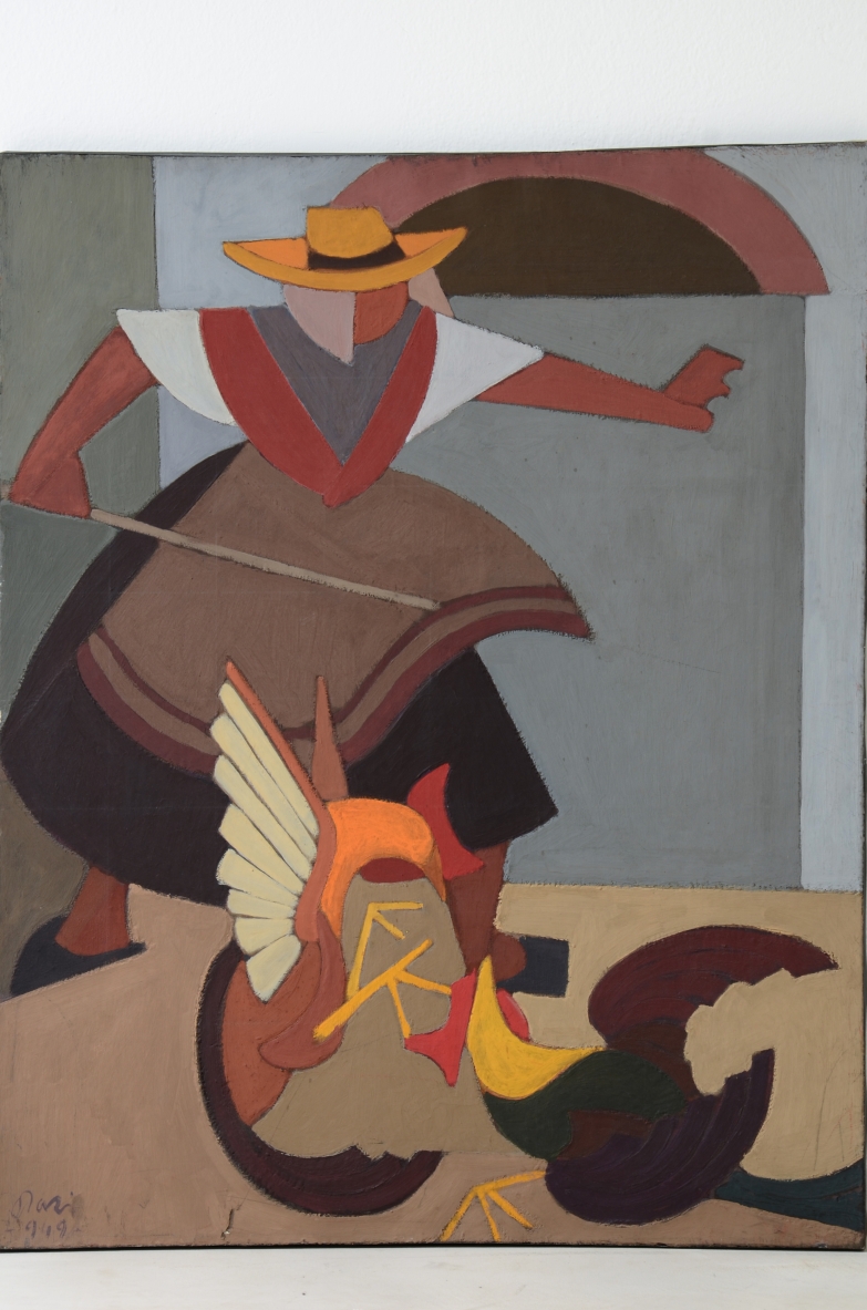 Orazio Orazi (1906-1979)  Tempera su tela Untitled (I galli)  1949  firma e data sul fronte