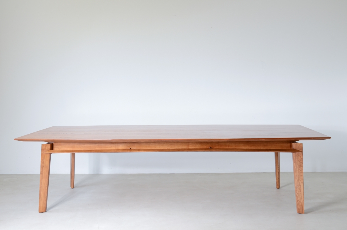 Large oak table with slightly shaped top. France 1950