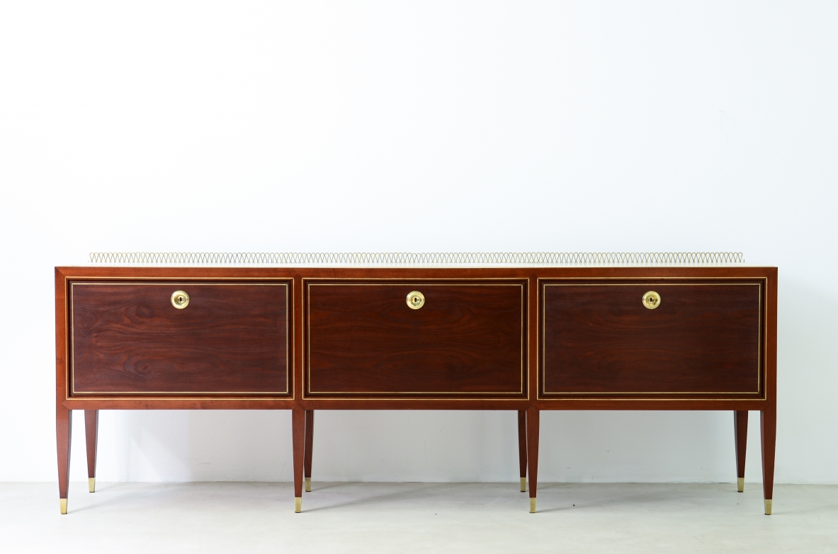 Paolo Buffa raro mobile contenitore con tre ante a ribalta Manifattura Lietti, 1940ca.