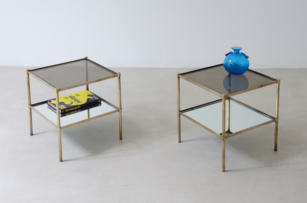 Pair of coffee tables with mirrored top.  Italian manufacture, Azucena production 1959