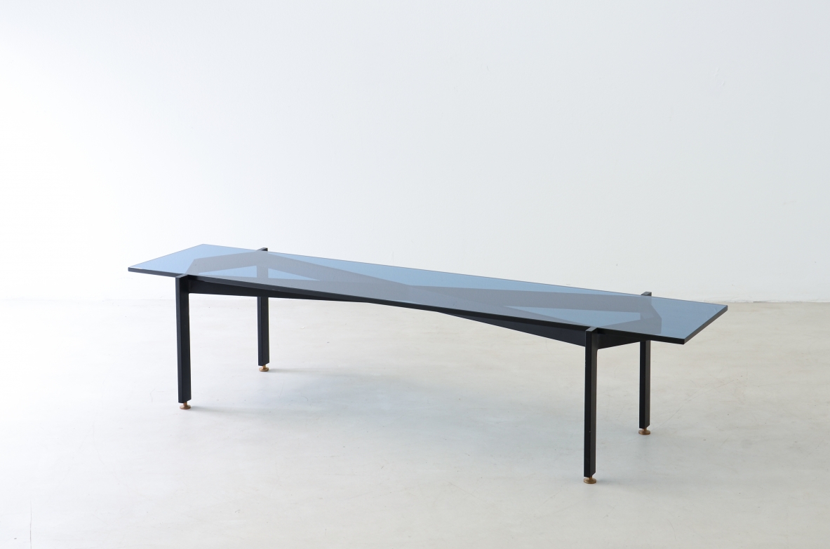 Fontana Arte Milan  Very refined coffee table with thick blue cut glass top. 60's