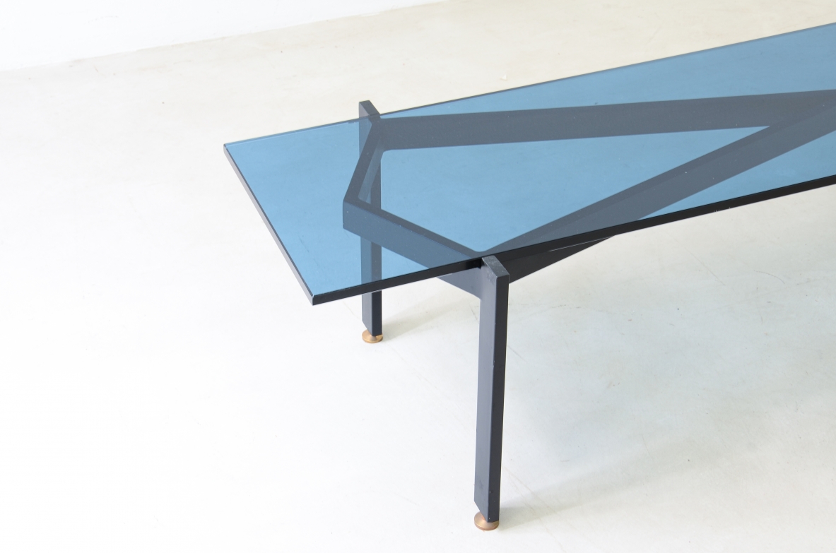 Fontana Arte Milan  Very refined coffee table with thick blue cut glass top. 60's