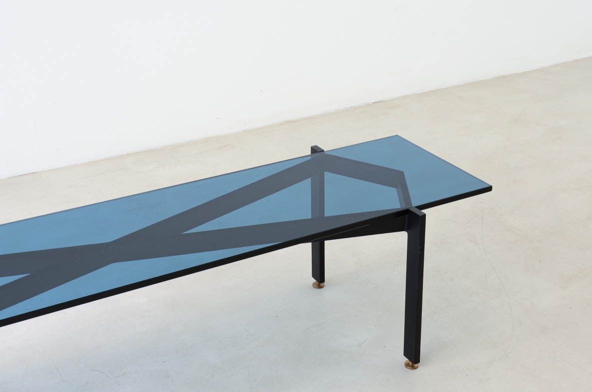 Fontana Arte Milan  Very refined coffee table with thick blue cut glass top. 60's