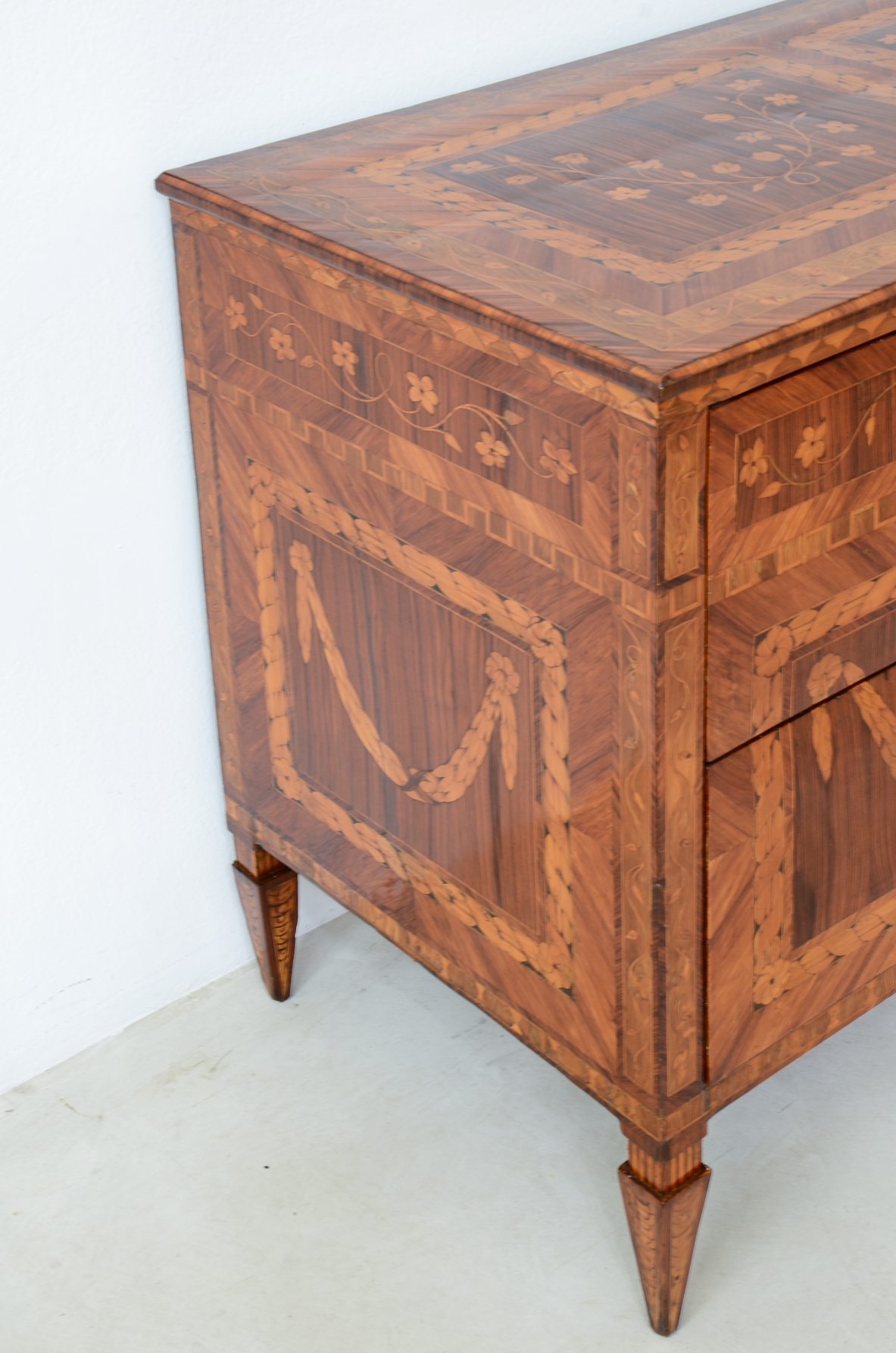 Extraordinary inlaid cabinet with two drawers.  Louis XVI era,