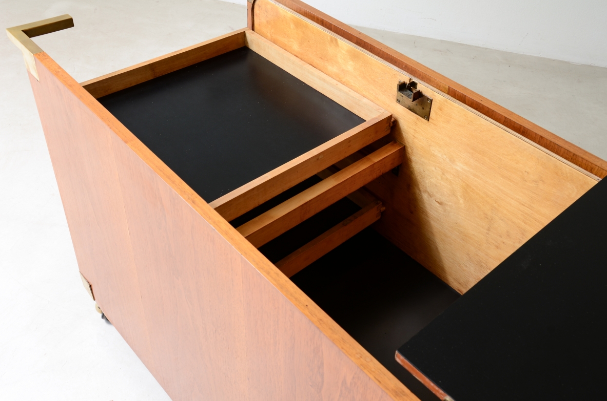 Open trolley cabinet with wooden shutters. Italian manufacture 1950s
