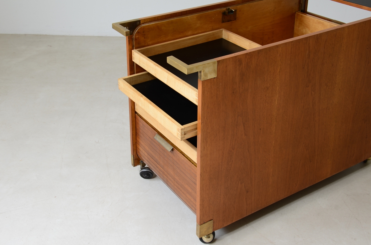 Open trolley cabinet with wooden shutters. Italian manufacture 1950s