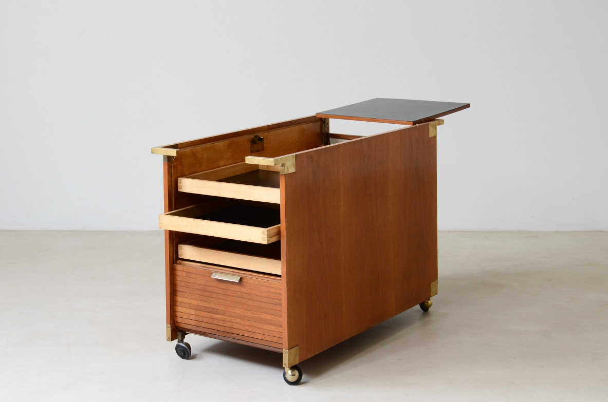 Open trolley cabinet with wooden shutters. Italian manufacture 1950s