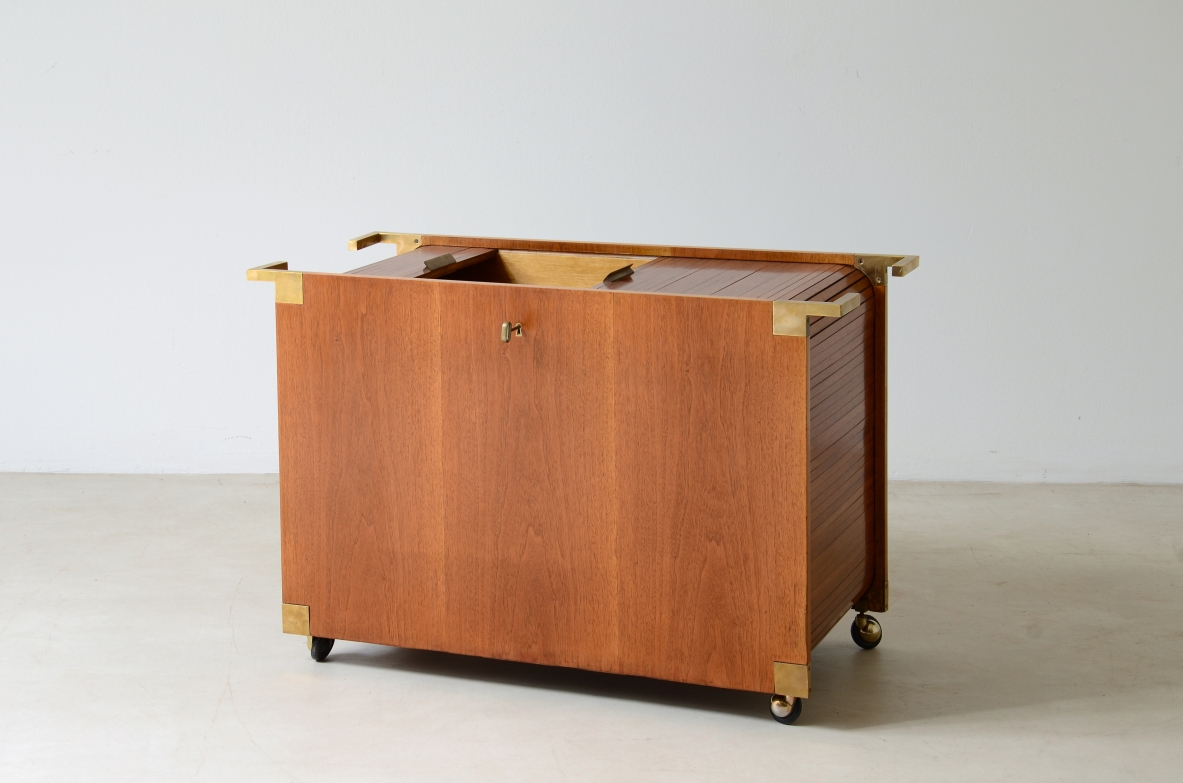 Open trolley cabinet with wooden shutters. Italian manufacture 1950s