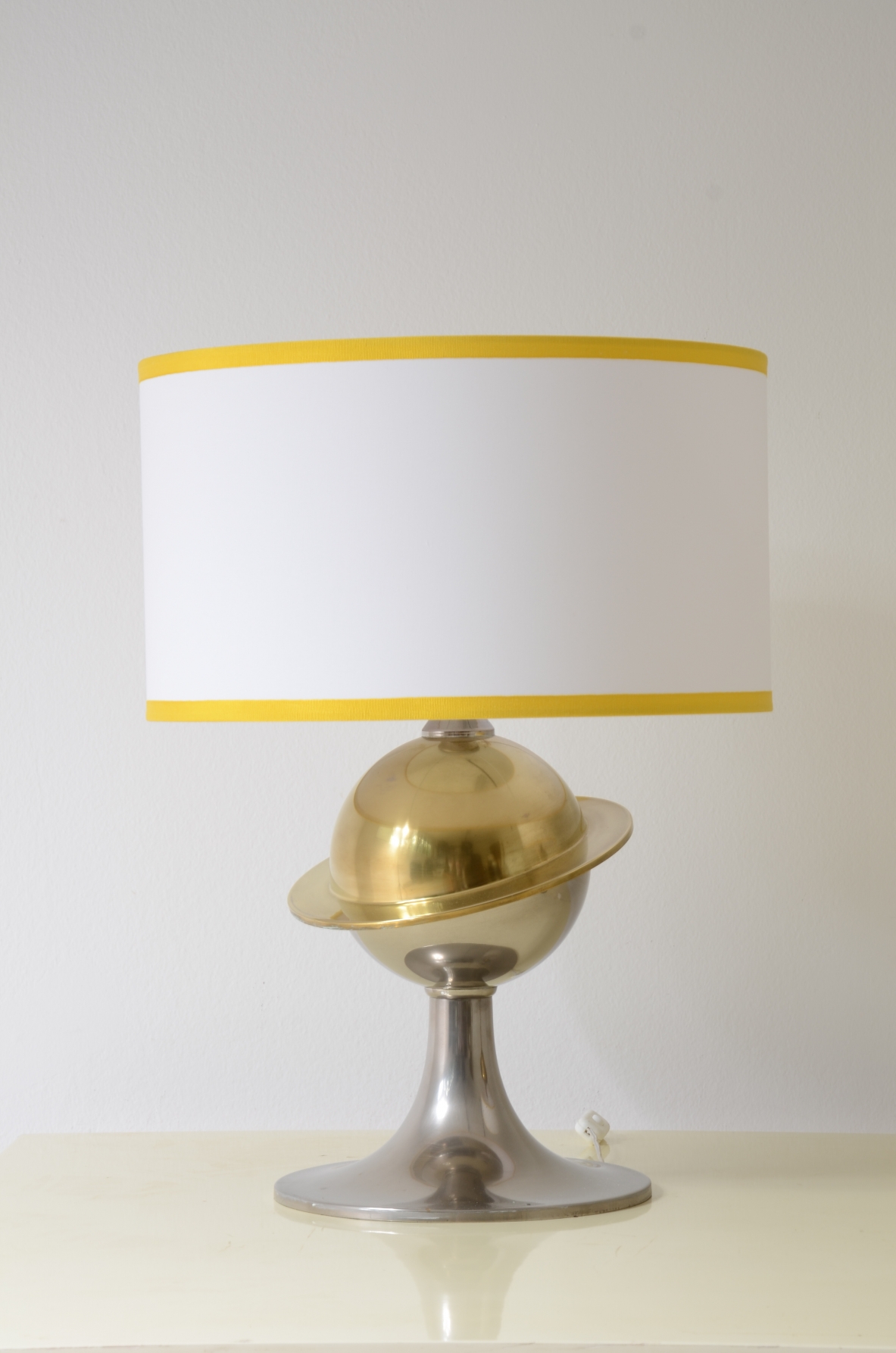 Pair of large Space Age table lamps with two-tone chromed brass base