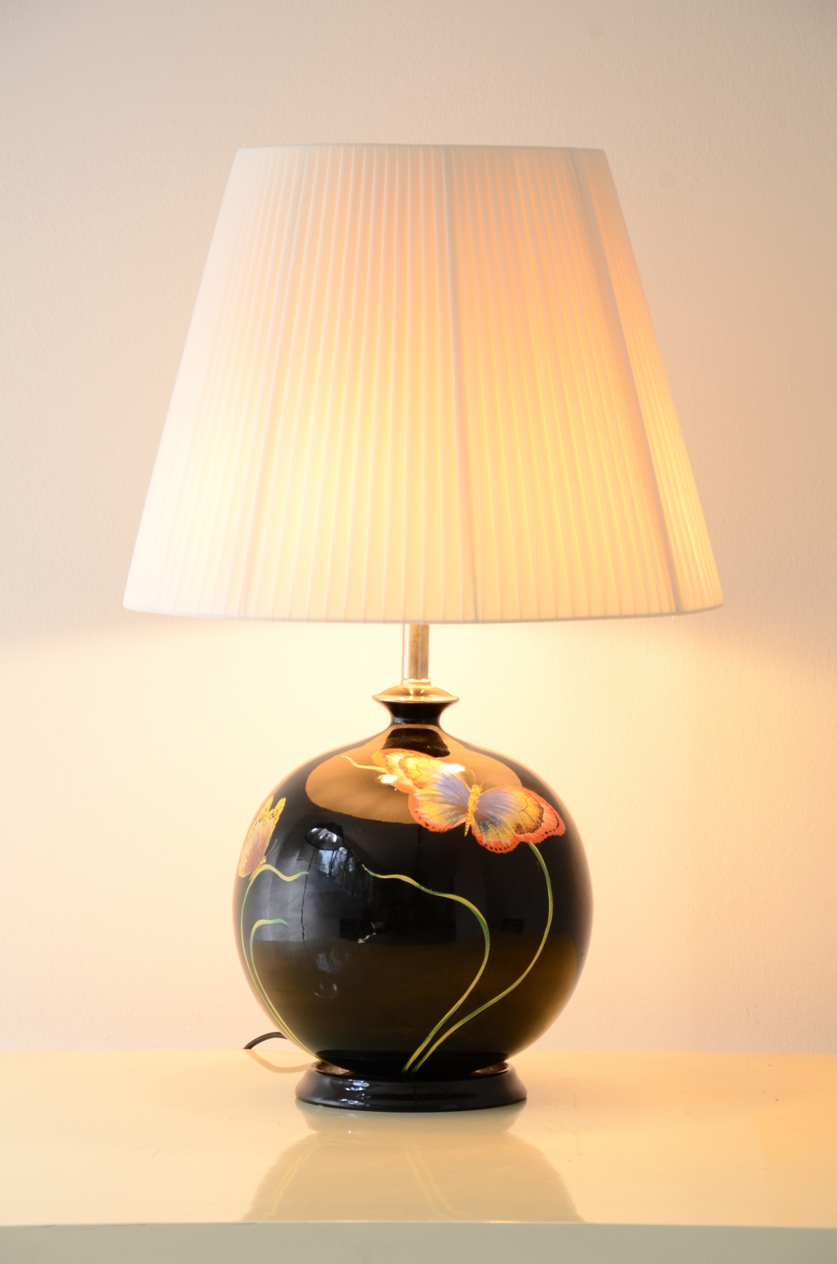 Table lamp in craquele glazed and hand-painted ceramic 1970's