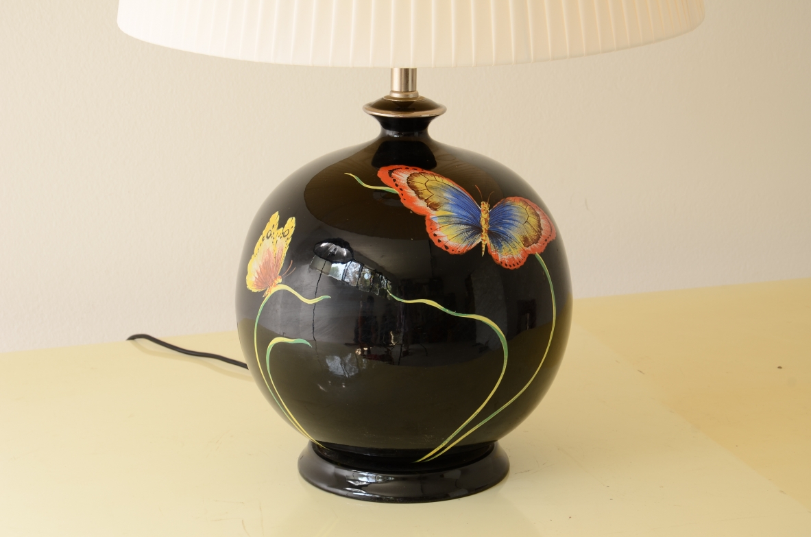 Table lamp in craquele glazed and hand-painted ceramic 1970's