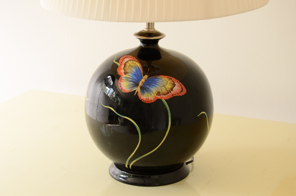 Table lamp in craquele glazed and hand-painted ceramic 1970's