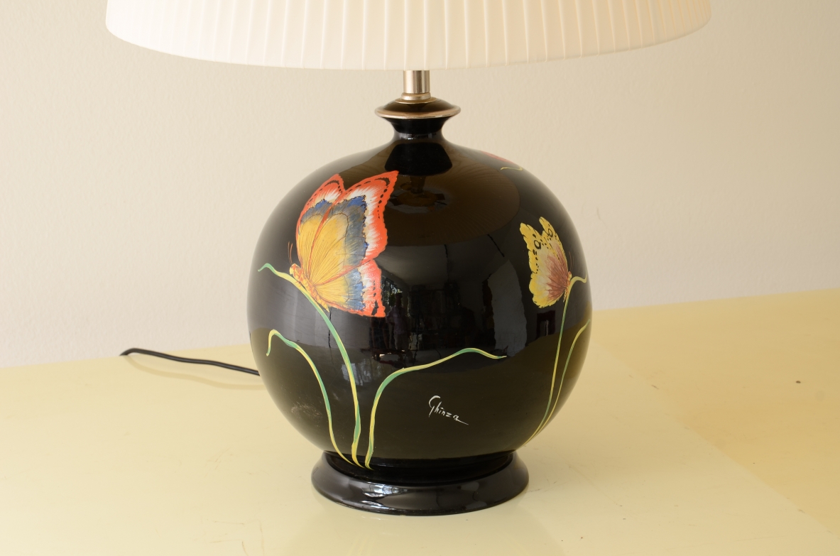 Table lamp in craquele glazed and hand-painted ceramic 1970's