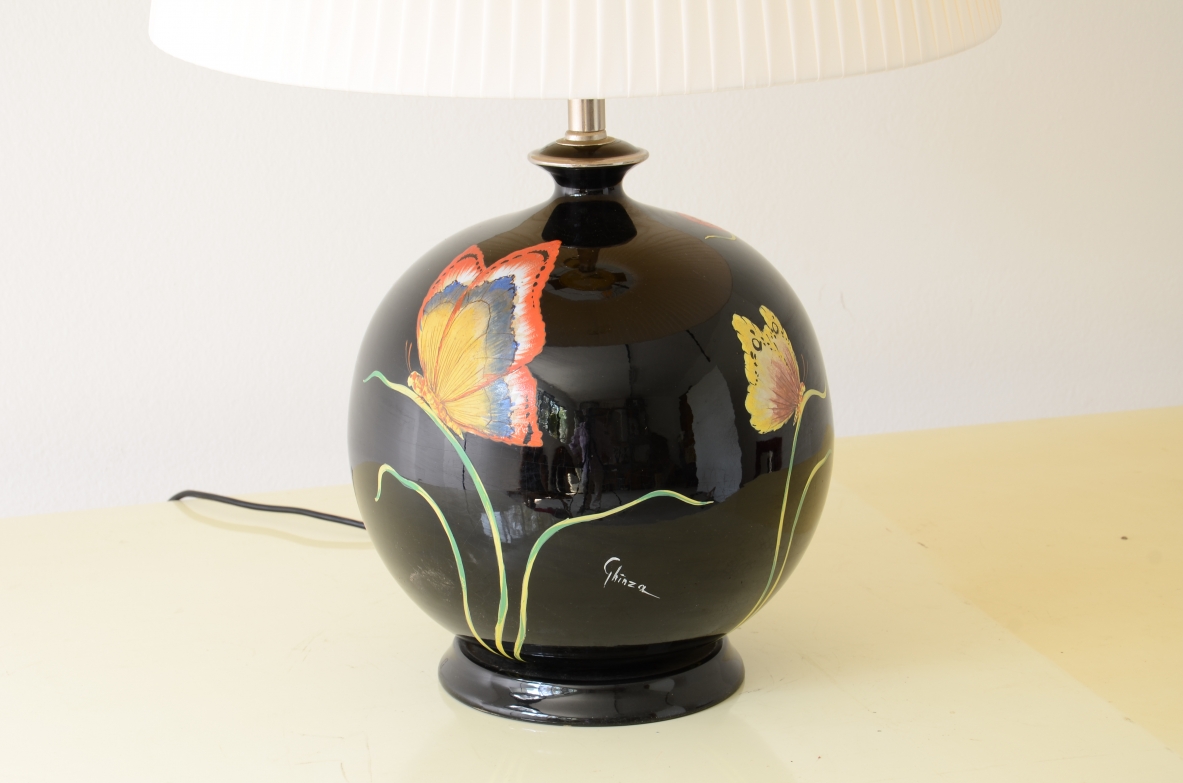 Table lamp in craquele glazed and hand-painted ceramic 1970's
