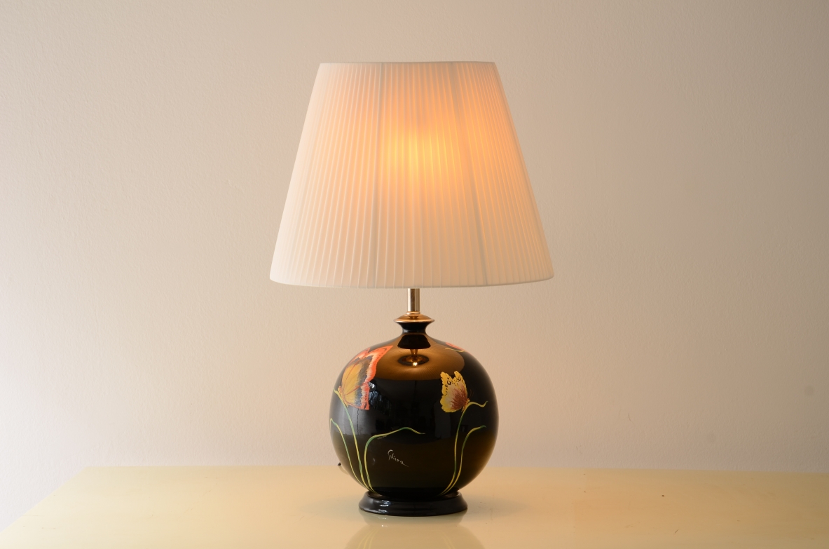 Table lamp in craquele glazed and hand-painted ceramic 1970's