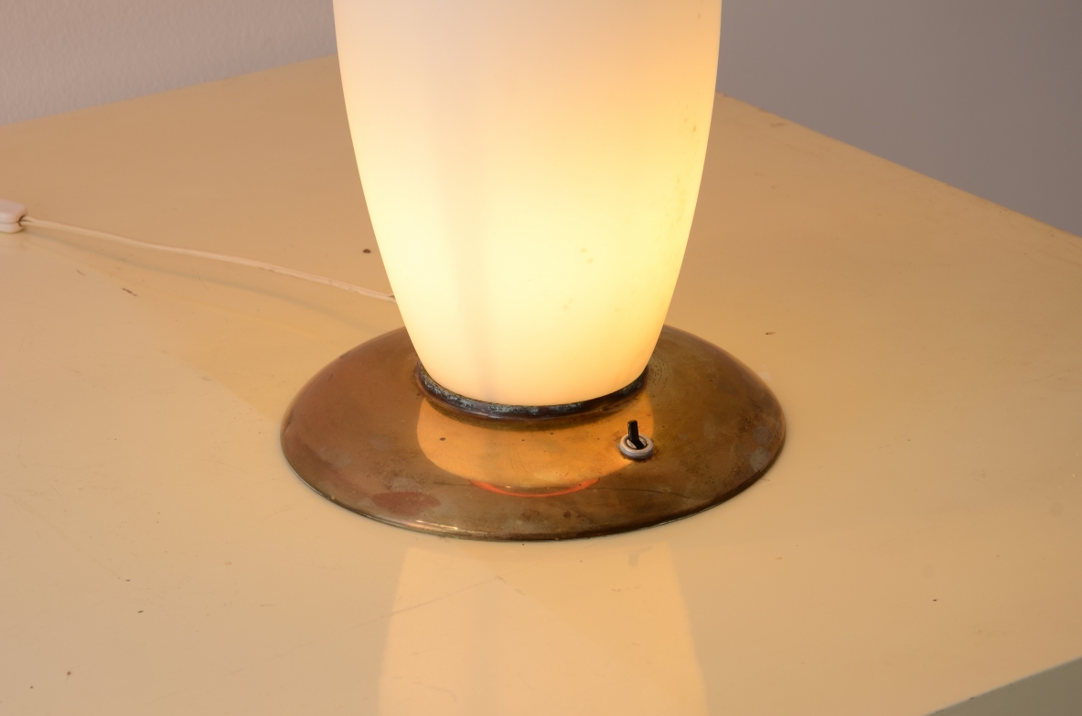 Stilnovo  Unique pair of large table lamps in opaline lighted glass,