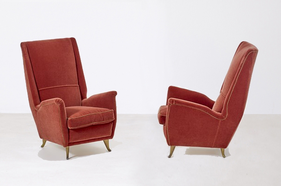 Gio Ponti pair of armchairs model 408. Produced by ISA