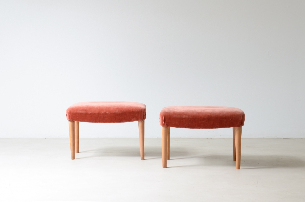 2 seats in cherry and upholstered fabric.1950's