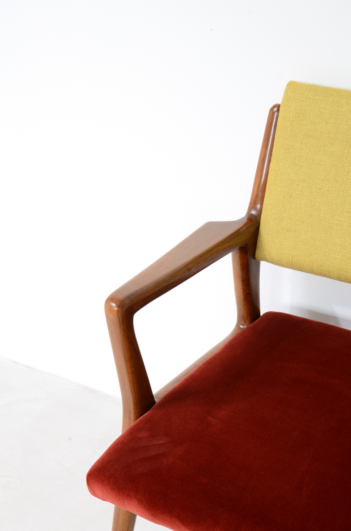 Pair of modernist walnut armchairs.  Italian manufacture 1950