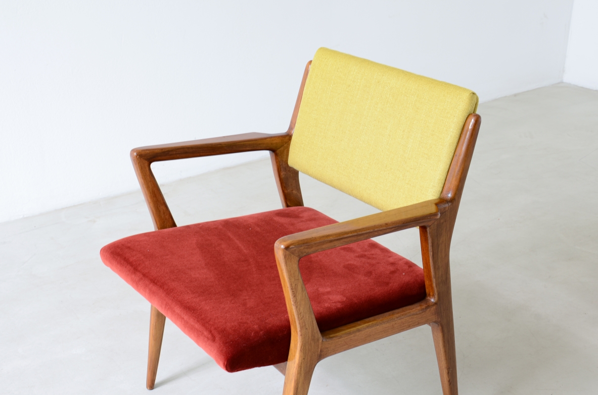 Pair of modernist walnut armchairs.  Italian manufacture 1950
