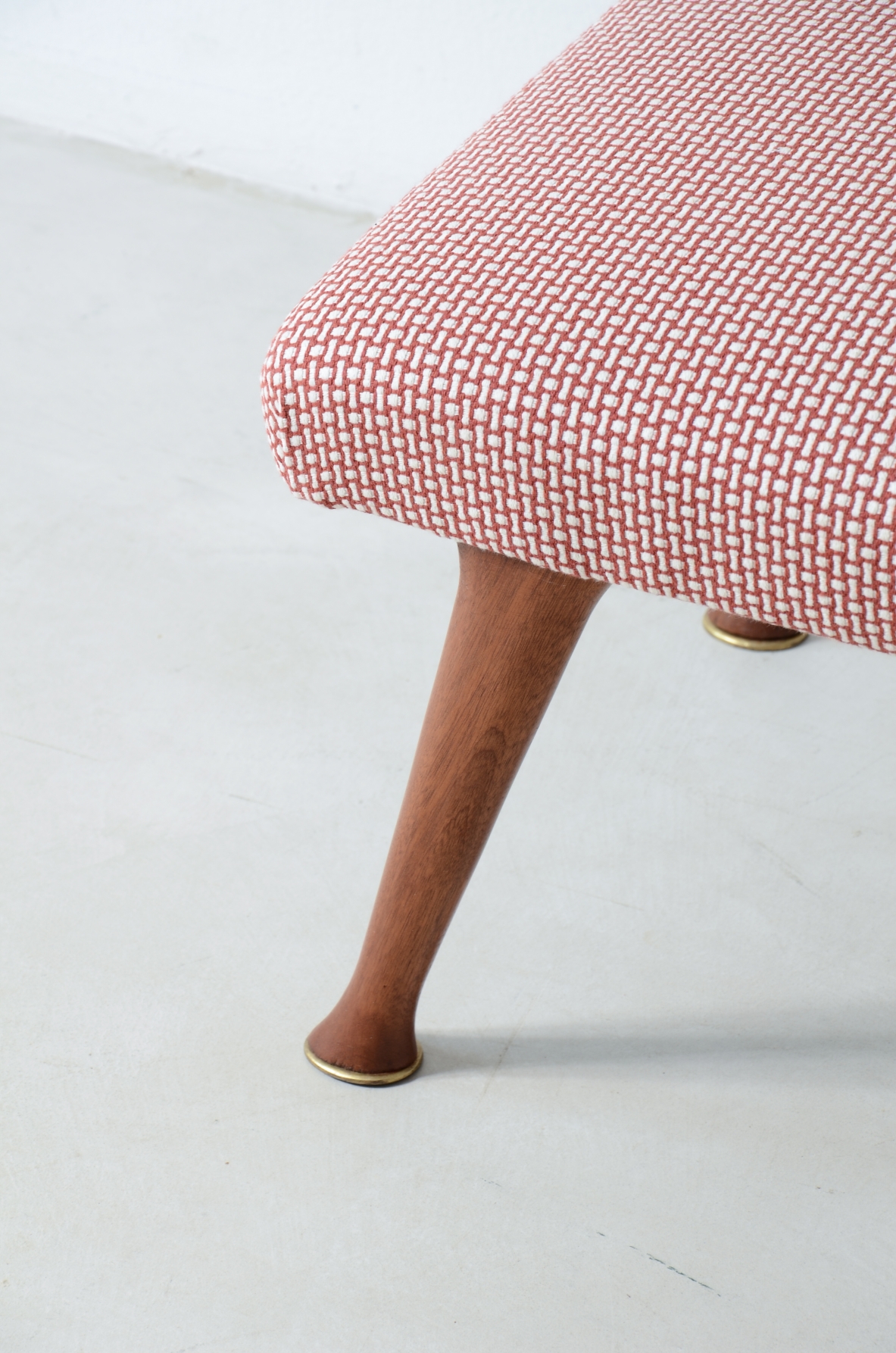 Pair of refined cherry armchairs with seat and backrest in padded fabric.  Italian manufacture ca. 1950.