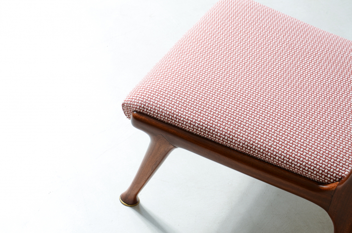Pair of refined cherry armchairs with seat and backrest in padded fabric.  Italian manufacture ca. 1950.