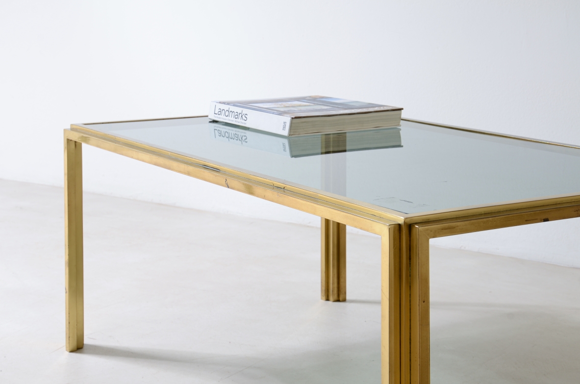 Romeo Rega  Low table in brass and burnished glass.  Manufacturing Rega & Co. Rome, 1970ca.