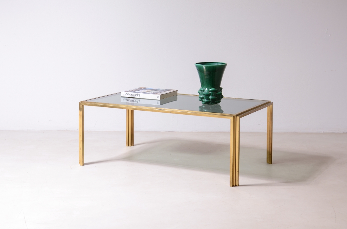 Romeo Rega  Low table in brass and burnished glass.  Manufacturing Rega & Co. Rome, 1970ca.