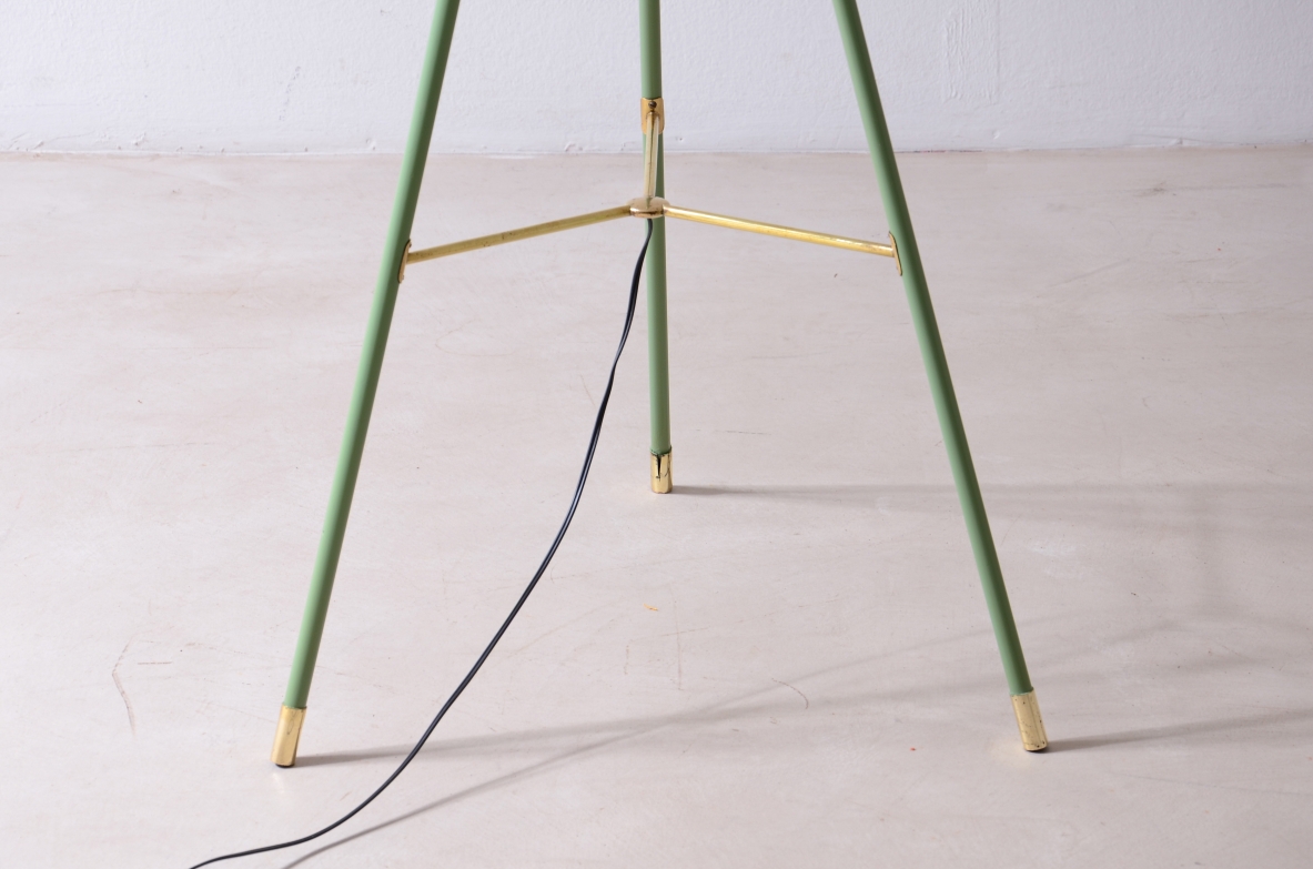 Stilnovo Milan  Rare floor lamp in light green lacquered metal, 1950.