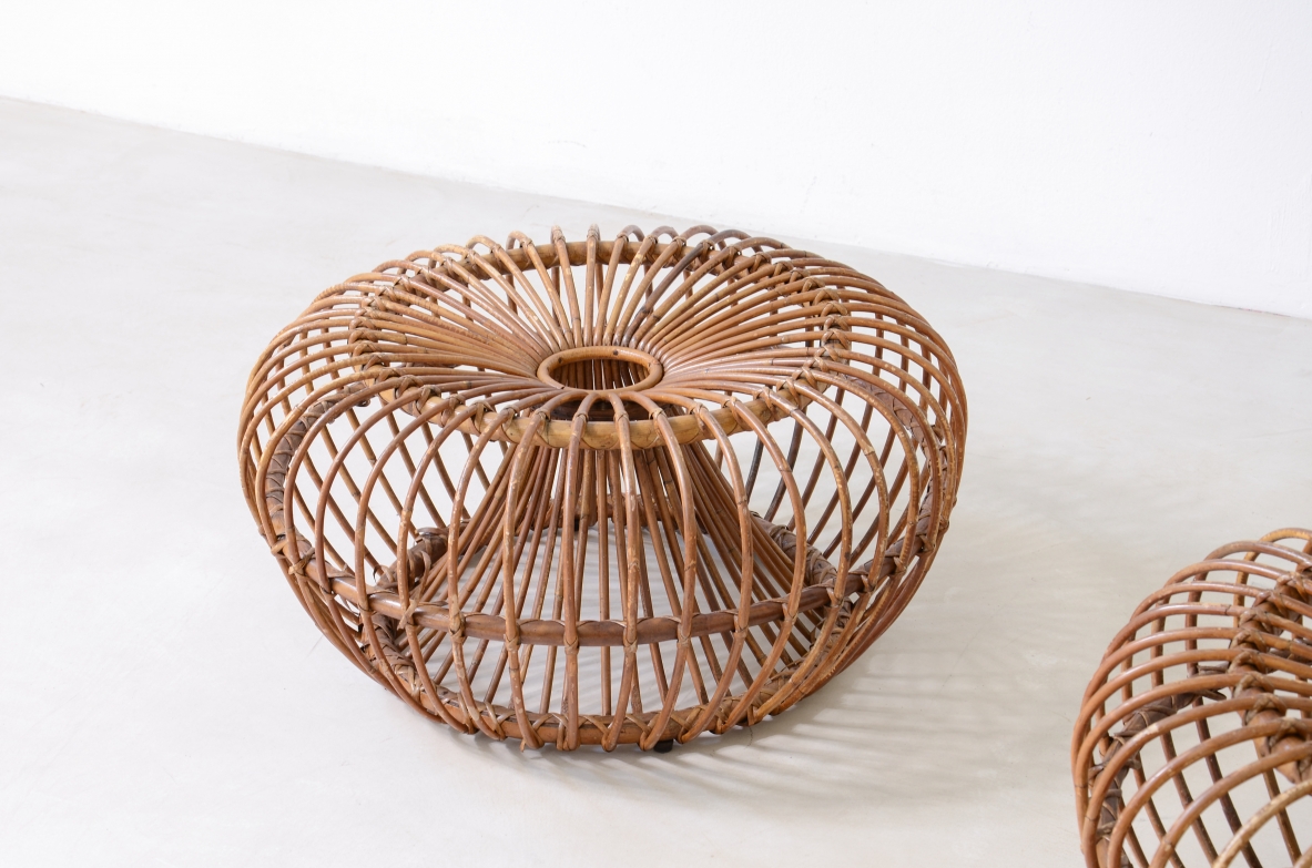 Pair of curved rattan chairs.  Bonacina production, 1960s.