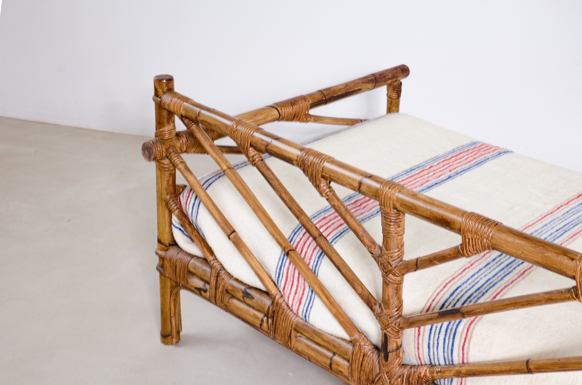 Sofa/bed in rattan and woven rush.  Manifactured by Vivai del Sud, Italy, ca.1960.
