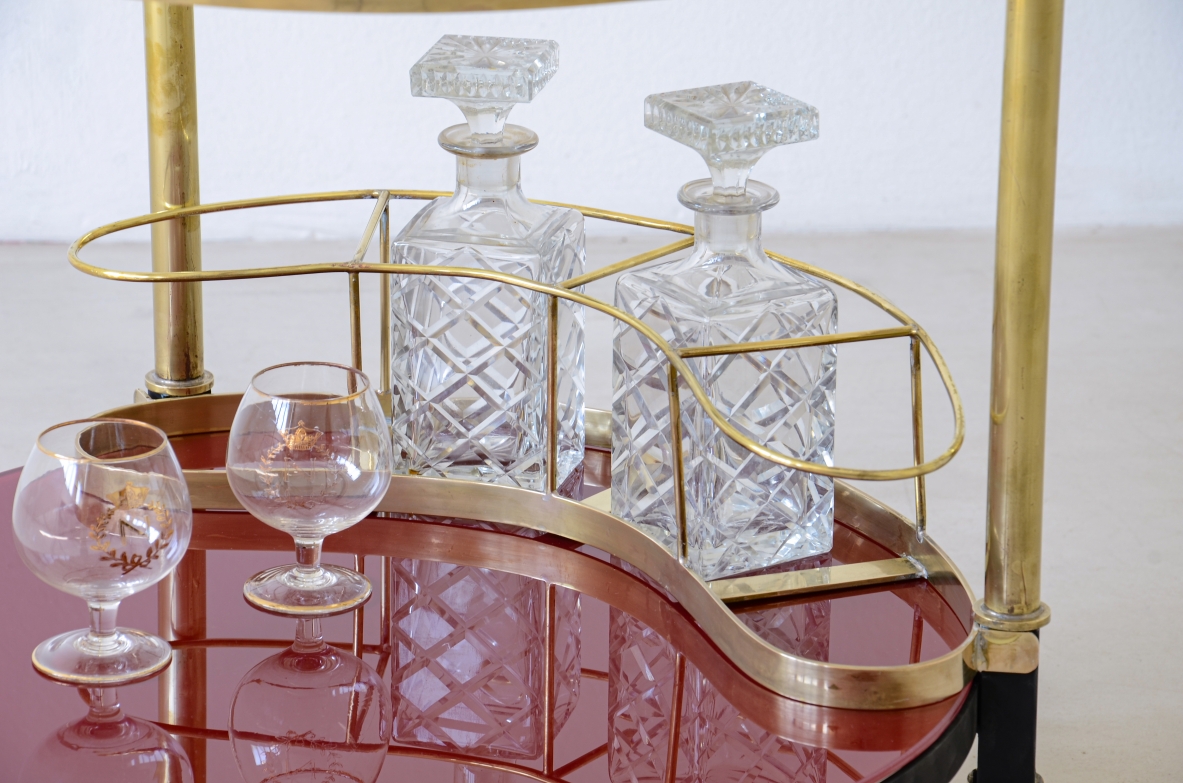 Luigi Caccia Dominioni Splendid trolley in brass and metal Manufactured by Azucena in 1960s