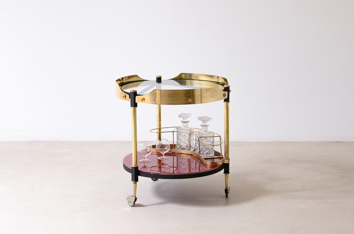 Luigi Caccia Dominioni Splendid trolley in brass and metal Manufactured by Azucena in 1960s