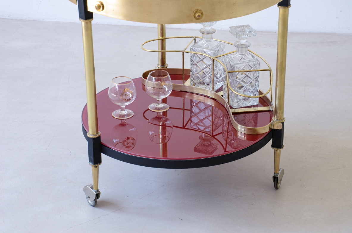 Luigi Caccia Dominioni Splendid trolley in brass and metal Manufactured by Azucena in 1960s