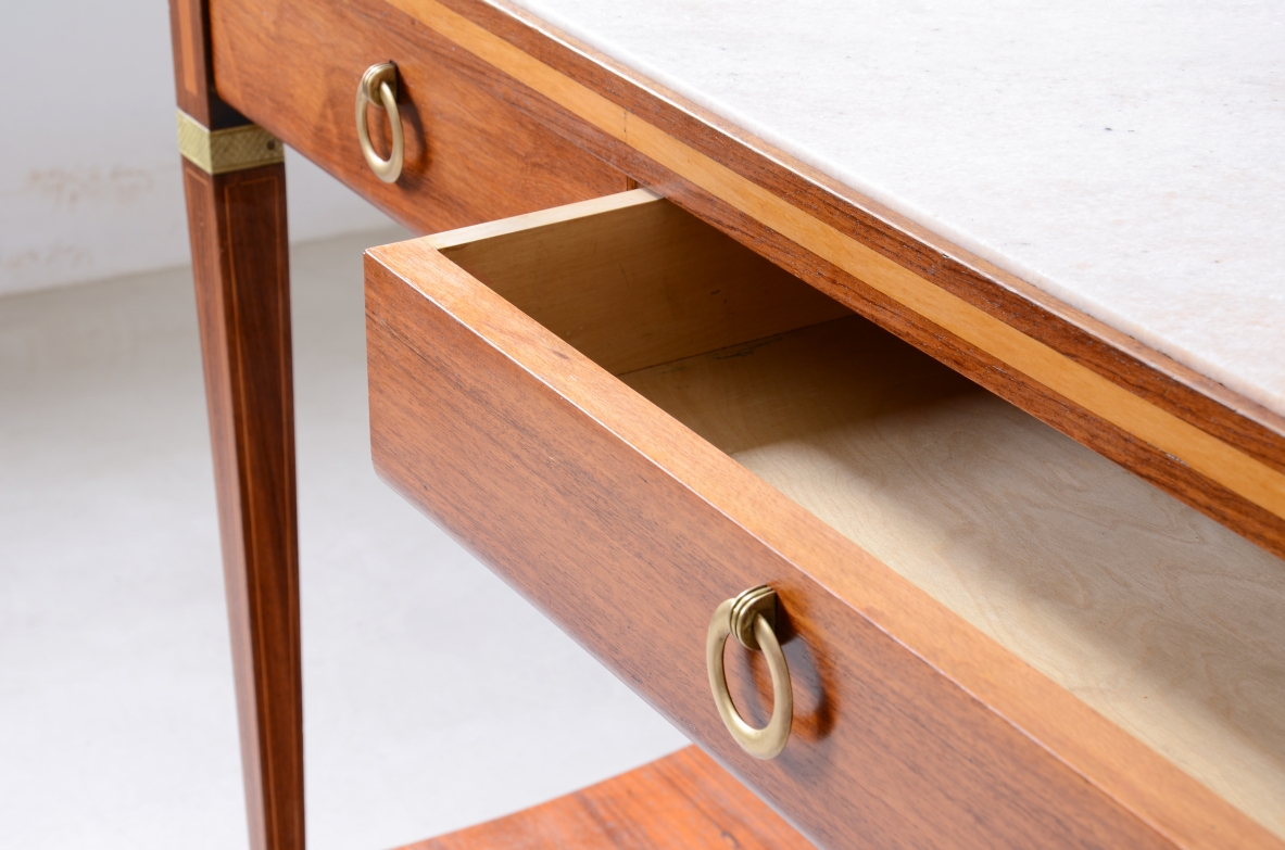 Antonio Cassi Ramelli  Large console with marble top from Portugal. Light wood threaded decorations in classic style 1950