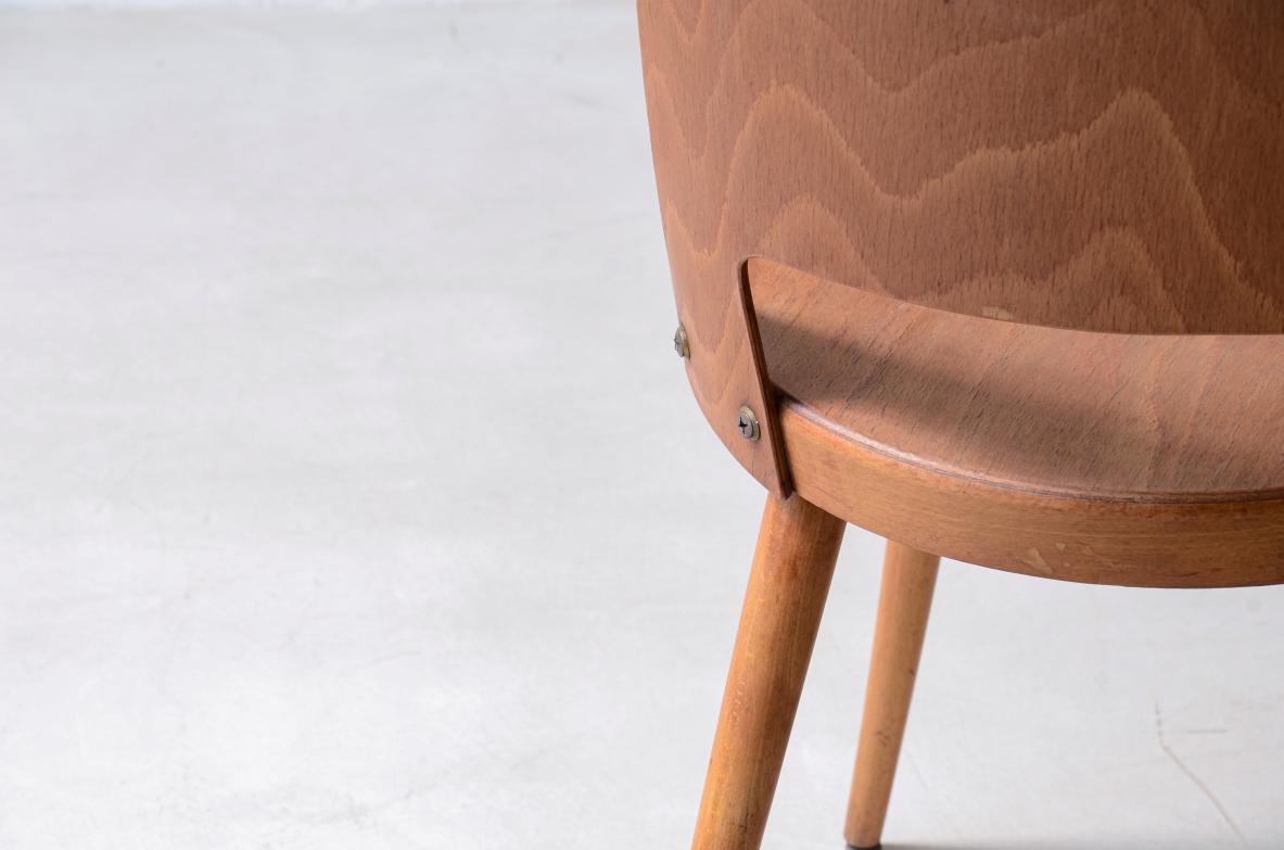 6 chairs with wooden seat, Baumann Manufacture, Germany, ca. 1950.