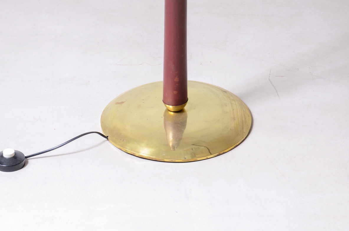 Arredoluce  Floor lamp with a dark red leather and brass-covered stem 1935