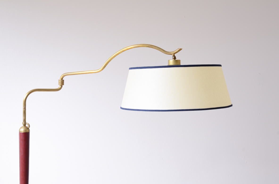 Arredoluce  Floor lamp with a dark red leather and brass-covered stem 1935