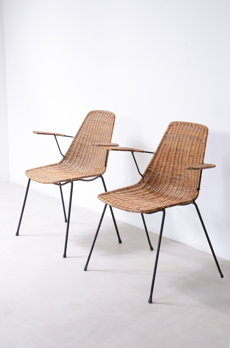 Franco Legler  Rare set of two armchairs and four "basket" chairs, Switzerland, 1951.