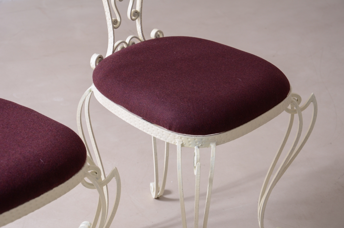 Pierluigi Colli Due sedie in ferro battuto con schienale alto decorato a riccioli, Torino 1950 