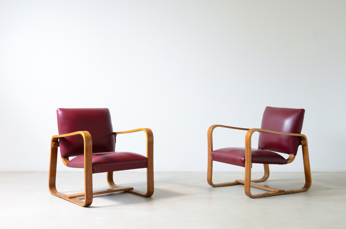 Giuseppe Pagano (1896-1945)  Pair of Rationalist armchairs designed in 1938 for the interiors of Bocconi
