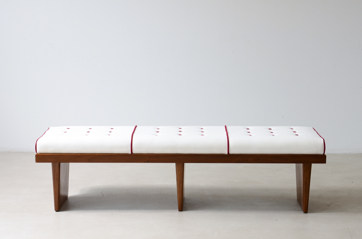 elegant bench with wooden frame and three uprights. Attribution Gio Ponti, 1950ca.