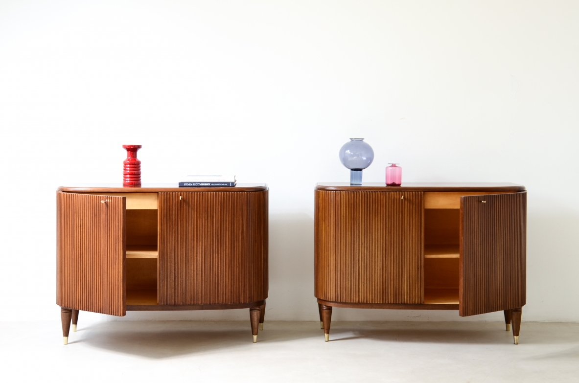 Two elegant twin cabinets in blond wood Borsani 1940