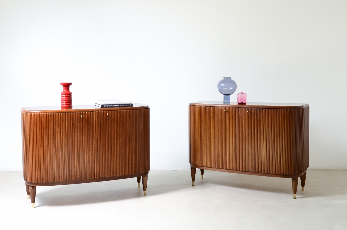 Two elegant twin cabinets in blond wood Borsani 1940